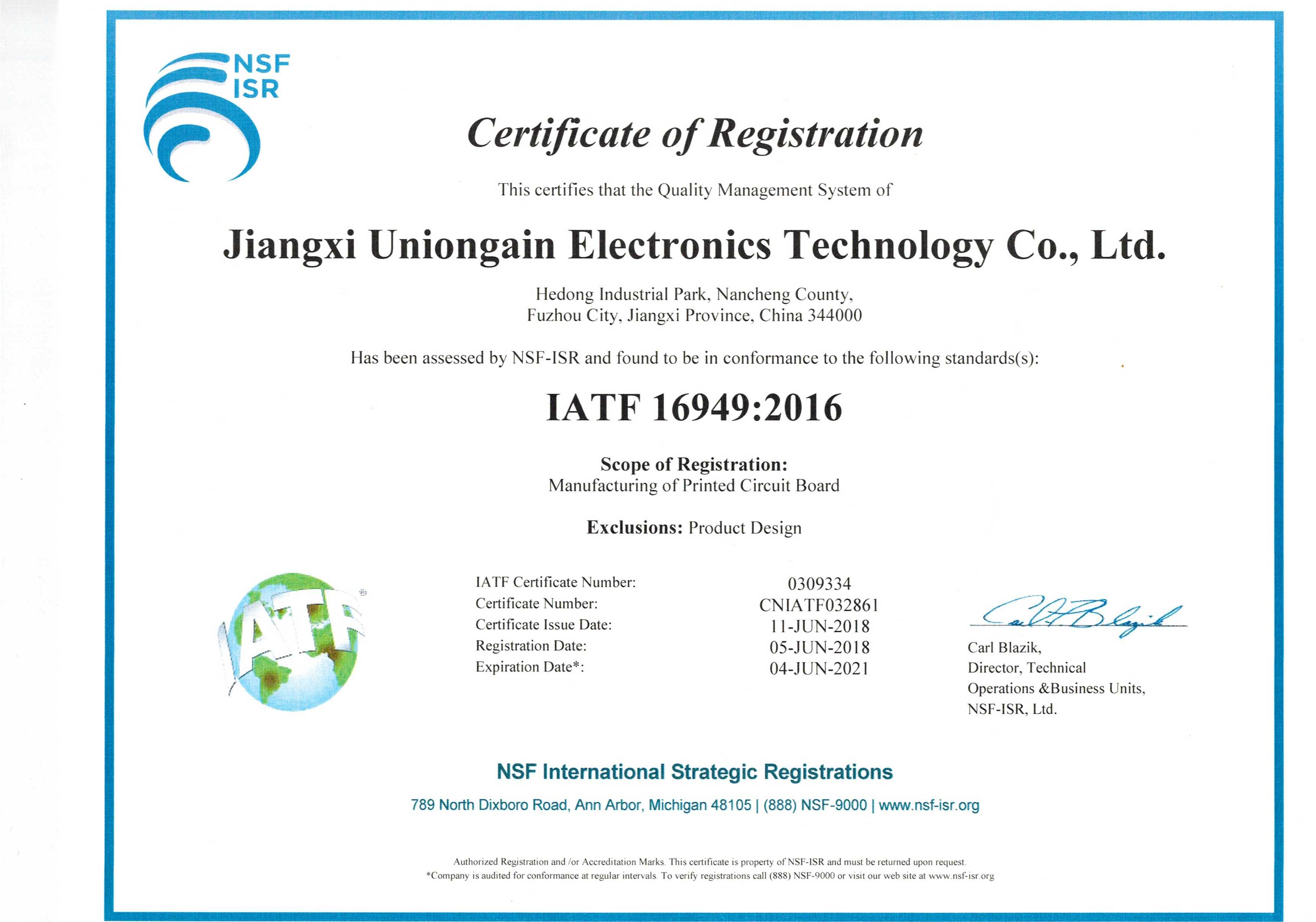 IATF16949 Quality Management System Certificate